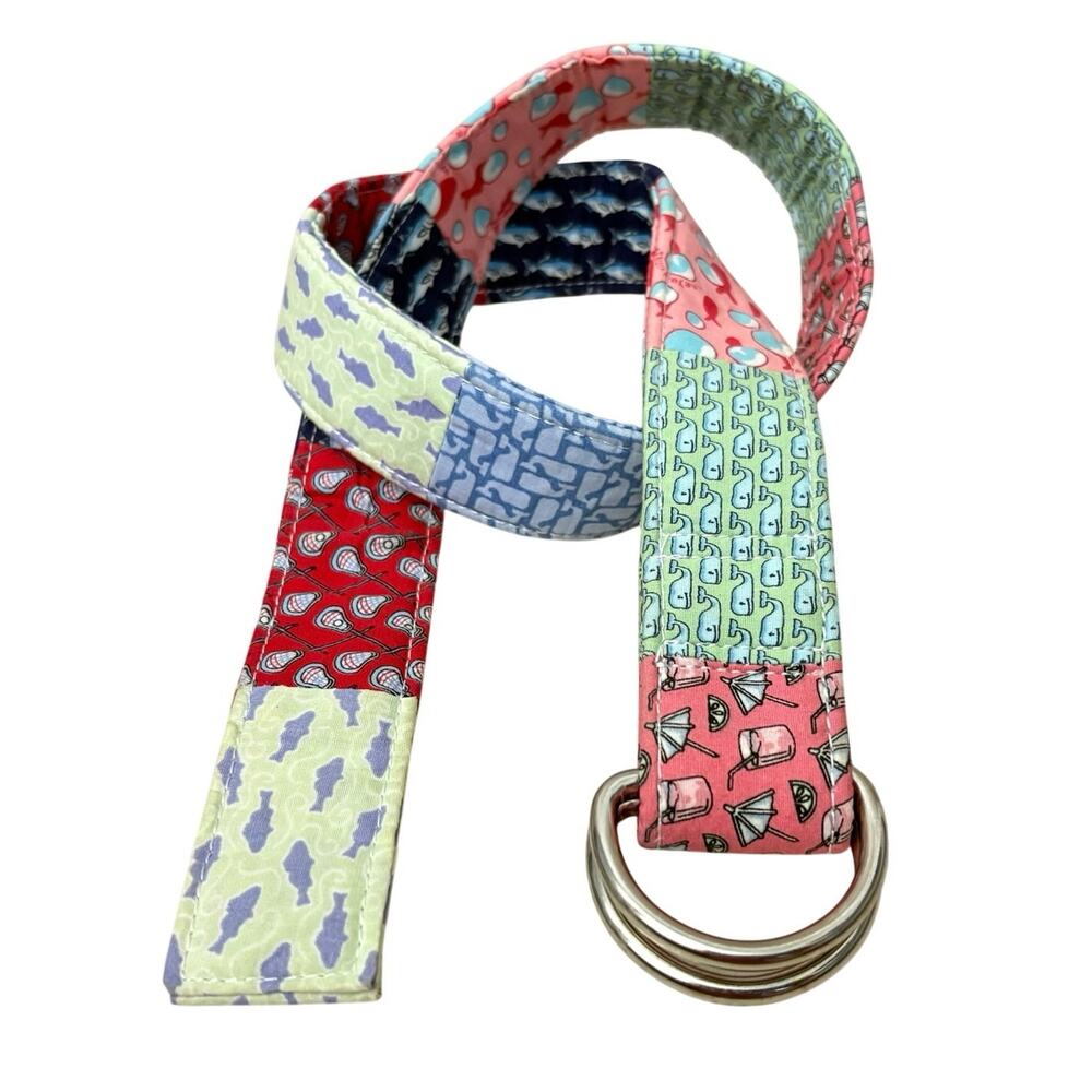 Vineyard Vines Multi-Pattern Cotton D-Ring Belt in Pink, Blue, Green, Red